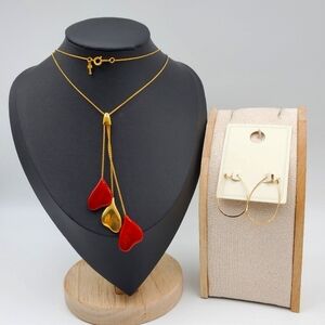 Crown Trafari Vintage Gold Plated Lariet Neckalce New Old Stock Gold Earings